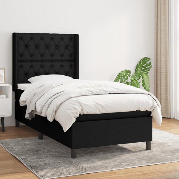 Cama box spring con colchón tela negro 80x200 cm D