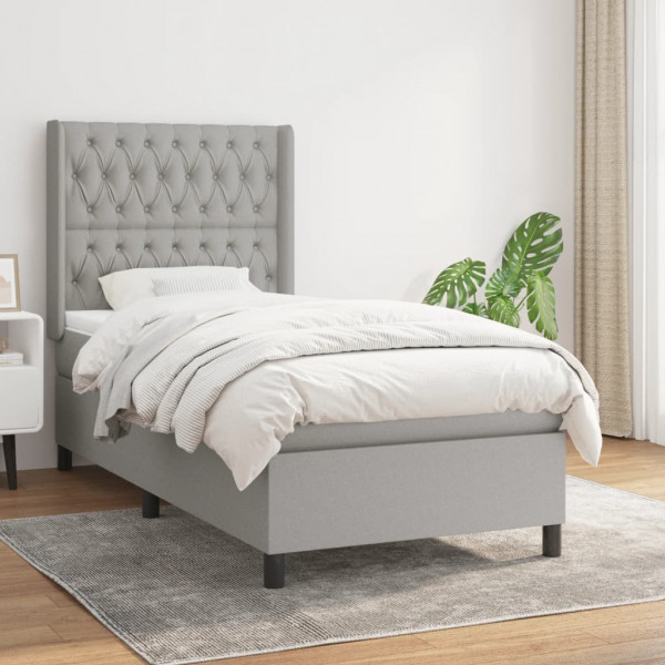 Cama box spring com colchão tecido cinza claro 90x190 cm D