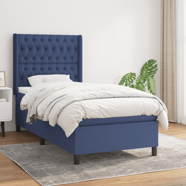 Cama box spring com colchão tecido azul 90x190 cm D