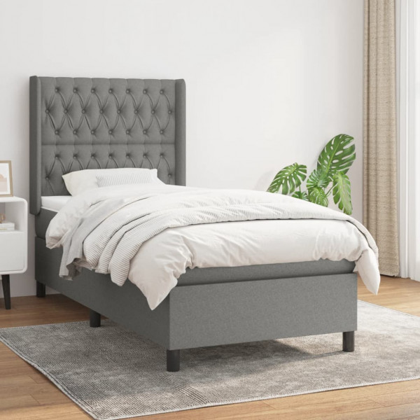 Cama box spring com colchão tecido cinza escuro 90x200 cm D