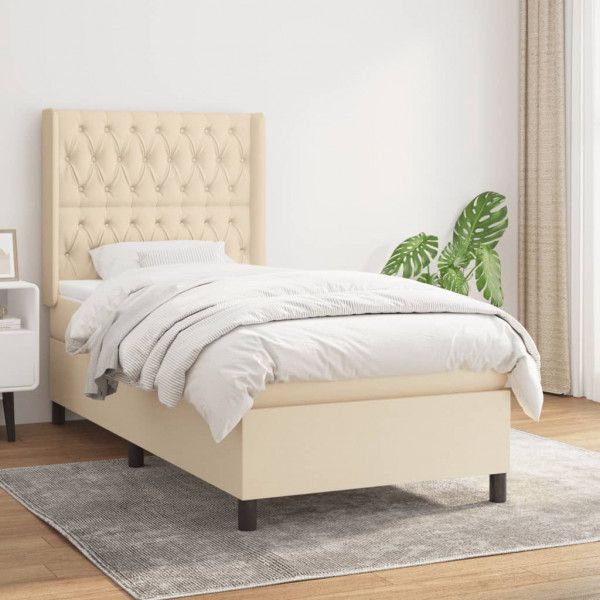 Cama box spring com colchão de tecido creme 100x200 cm D