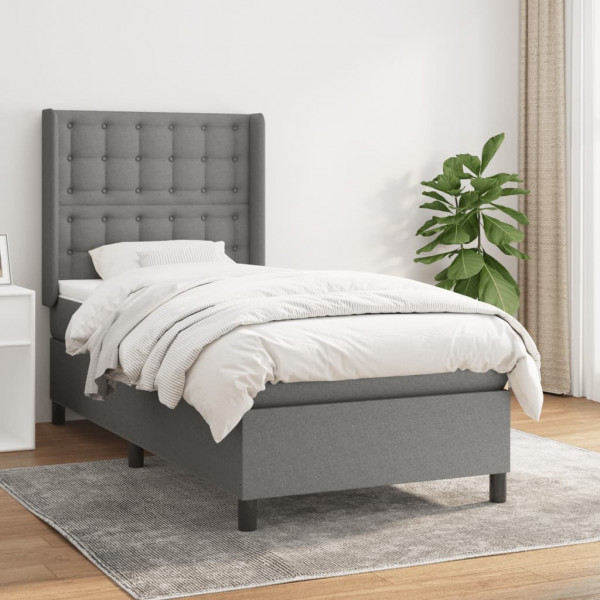 Cama box spring con colchón tela gris oscuro 90x200 cm D