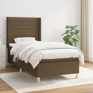 Cama box spring con colchón tela marrón oscuro 90x190 cm D