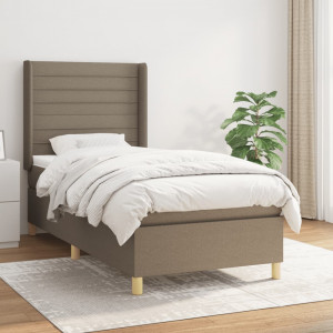 Cama box spring con colchón tela gris taupe 90x200 cm D