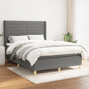 Cama box spring con colchón tela gris oscuro 140x200 cm D