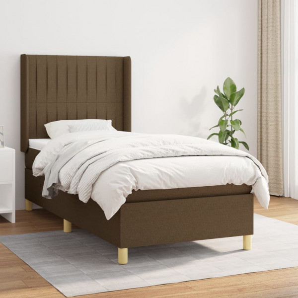 Cama box spring com colchão de tecido marrom escuro 100x200 cm D