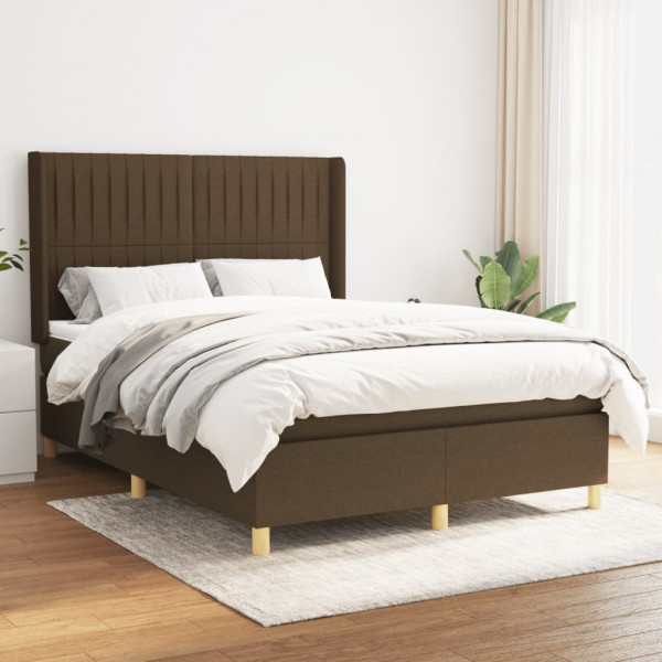 Cama box spring com colchão tecido marrom escuro 140x190 cm D