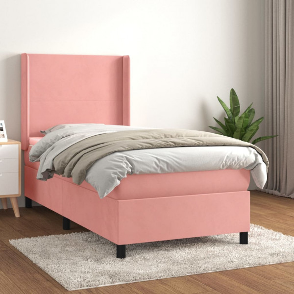 Cama box spring con colchón terciopelo rosa 90x190 cm D