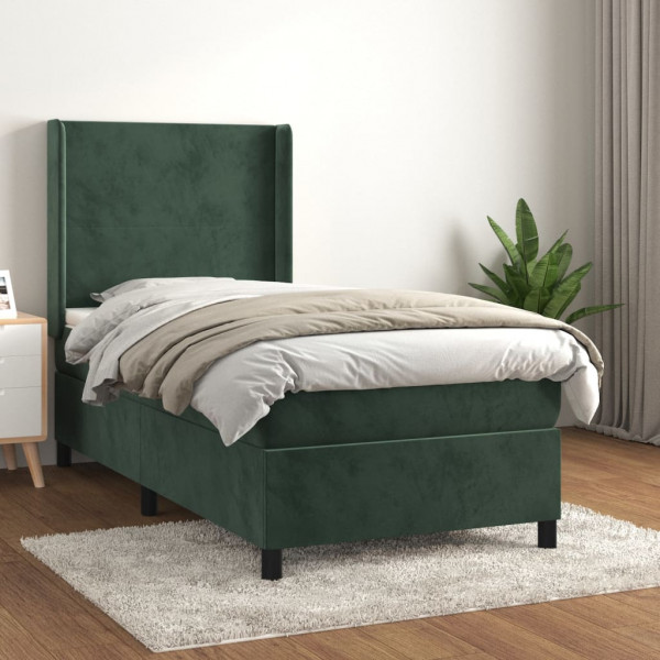 Cama box spring com colchão de veludo verde escuro 90x200 cm D