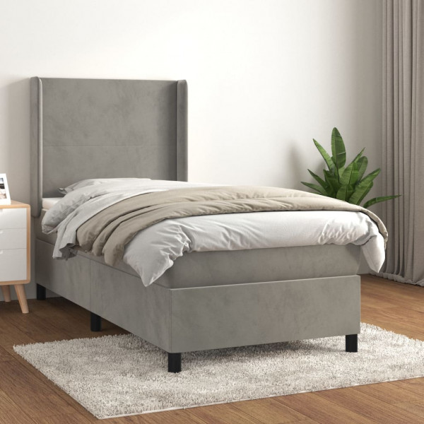 Cama box spring com colchão veludo cinza claro 100x200 cm D