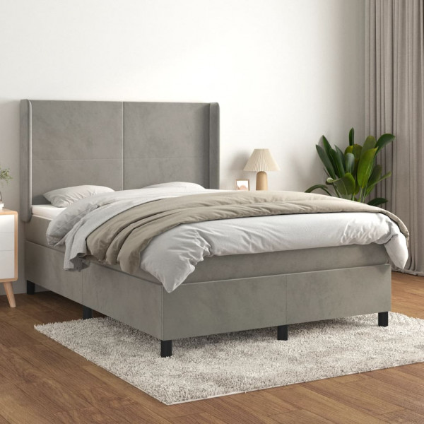 Cama box spring com colchão de veludo cinza claro 140x190 cm D