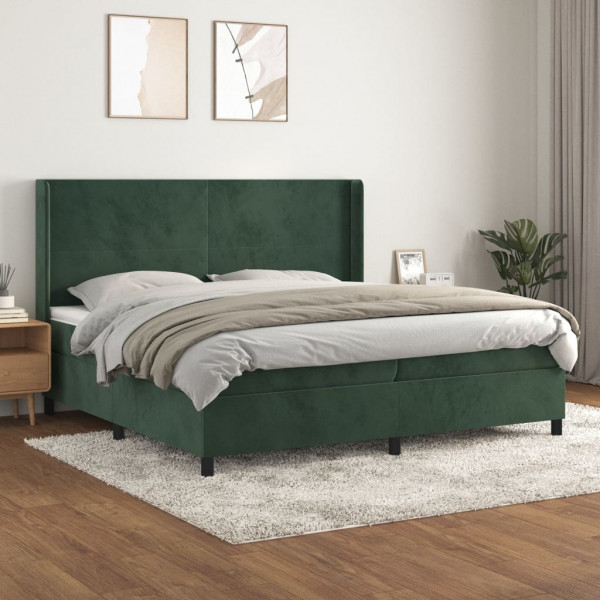 Cama box spring con colchón terciopelo verde oscuro 200x200 cm D