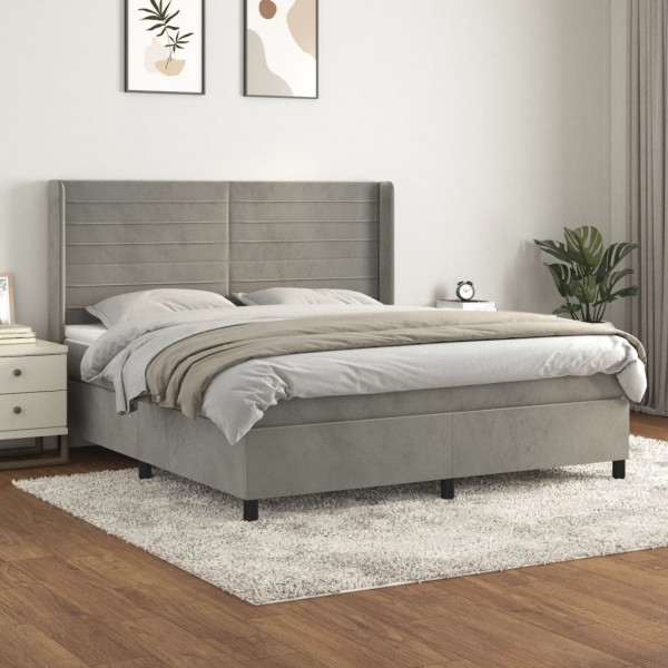 Cama box spring com colchão de veludo cinza claro 160x200 cm D