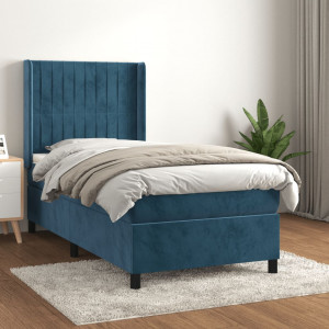 Cama box spring con colchón terciopelo azul oscuro 80x200 cm D