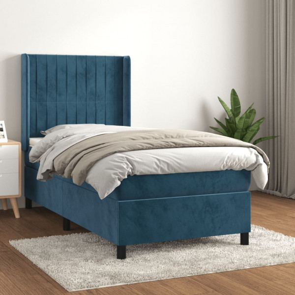 Cama box spring com colchão de veludo azul escuro 80x200 cm D