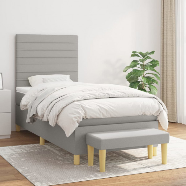Cama box spring con colchón tela gris claro 100x200 cm D