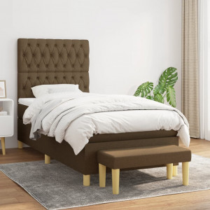 Cama box spring con colchón tela marrón oscuro 90x200 cm D