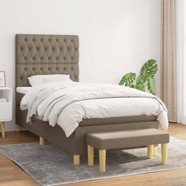 Cama box spring com colchão de tecido cinza taupe 90x200 cm D