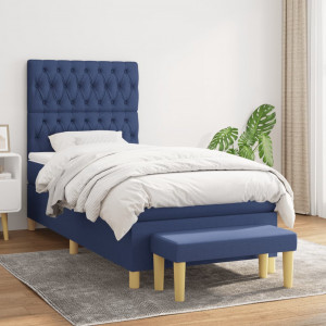 Cama box spring con colchón tela azul 90x200 cm D