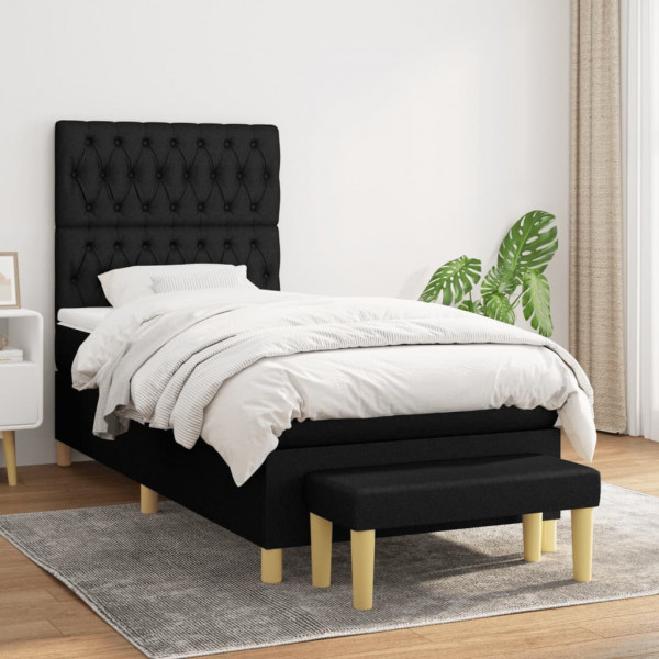 Cama box spring con colchón tela negro 100x200 cm D