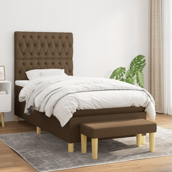 Cama box spring com colchão de tecido marrom escuro 100x200 cm D