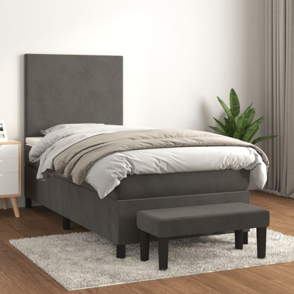 Cama box spring con colchón terciopelo gris oscuro 80x200 cm D