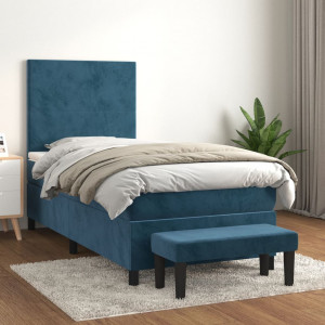 Cama box spring com colchão de veludo azul escuro 80x200 cm D