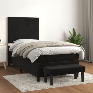 Cama box spring com colchão de couro sintético preto 90x190 cm D