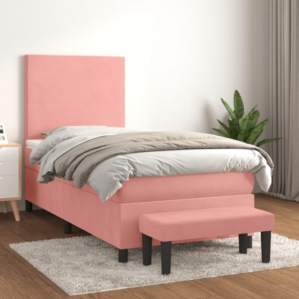 Cama box spring con colchón terciopelo rosa 90x190 cm D