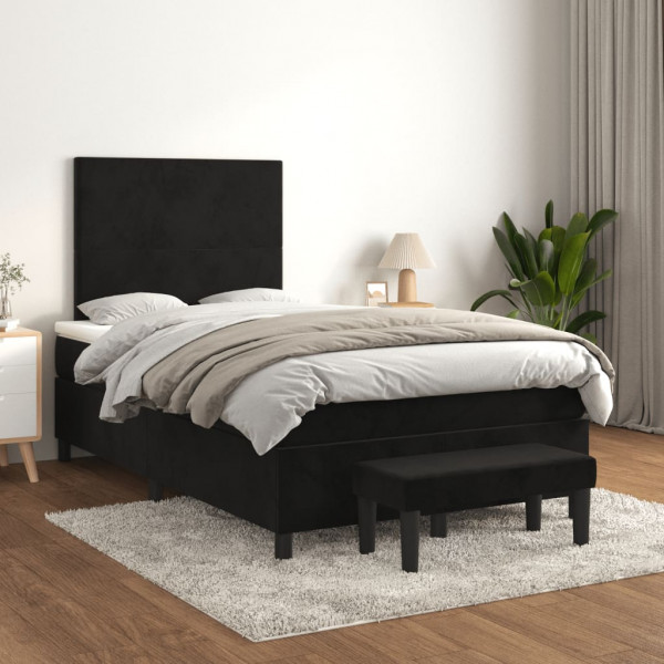 Cama box spring con colchón terciopelo negro 120x200 cm D