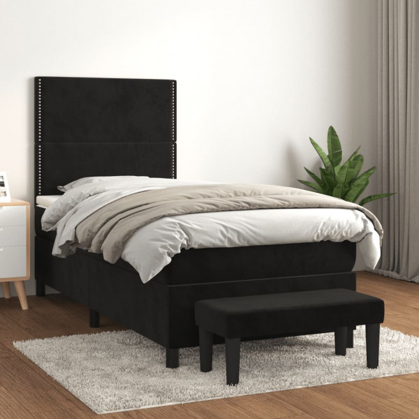 Cama box spring con colchón terciopelo negro 80x200 cm D