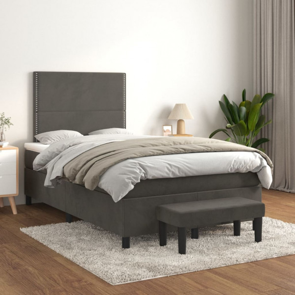 Cama box spring com colchão veludo cinza escuro 120x200 cm D