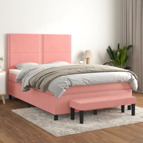 Cama box spring com colchão de veludo rosa 140x190 cm D