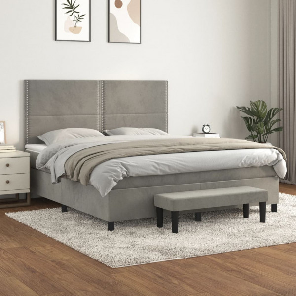 Cama box spring com colchão de veludo cinza claro 160x200 cm D