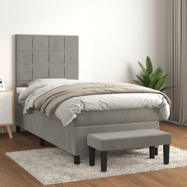 Cama box spring com colchão veludo cinza claro 80x200 cm D