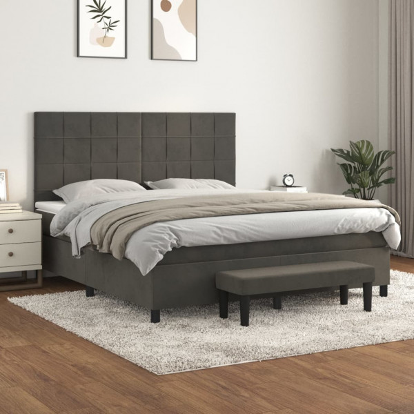 Cama box spring com colchão de veludo cinza escuro 180x200 cm D