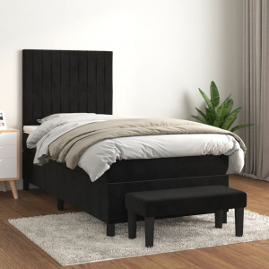 Cama box spring com colchão de veludo preto 90x200 cm D