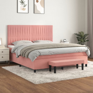 Cama box spring com colchão de veludo rosa 180x200 cm D