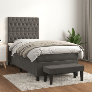 Cama box spring con colchón terciopelo gris oscuro 90x190 cm D
