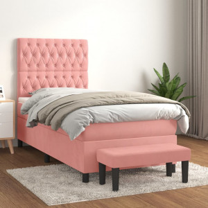 Cama box spring con colchón terciopelo rosa 90x200 cm D