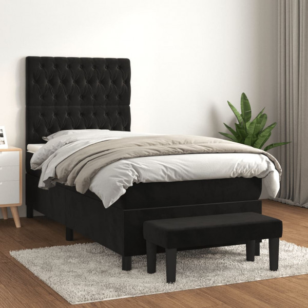 Cama box spring con colchón terciopelo negro 100x200 cm D