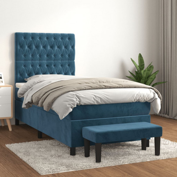 Cama box spring com colchão de veludo azul escuro 100x200 cm D