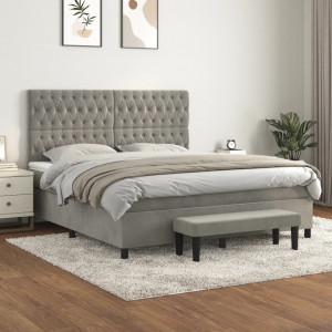 Cama box spring con colchón terciopelo gris claro 180x200 cm D