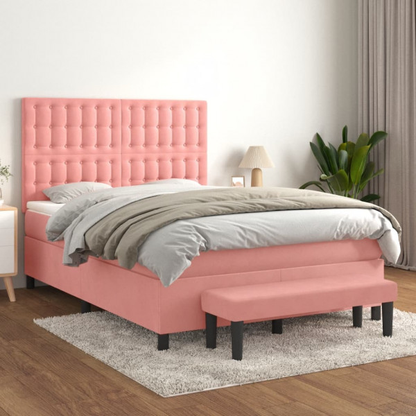 Cama box spring con colchón terciopelo rosa 140x200 cm D