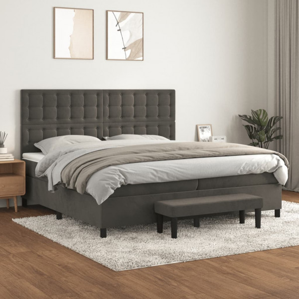 Cama box spring con colchón terciopelo gris oscuro 200x200 cm D