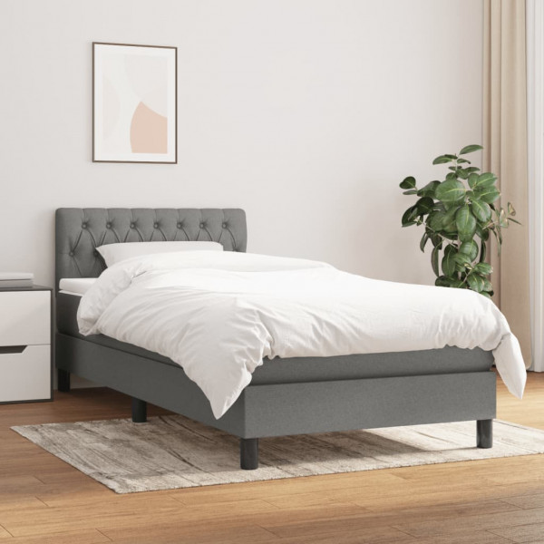 Cama box spring con colchón tela gris oscuro 90x200 cm D