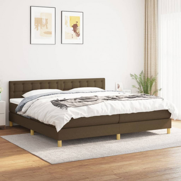 Cama box spring con colchón tela marrón oscuro 200x200 cm D