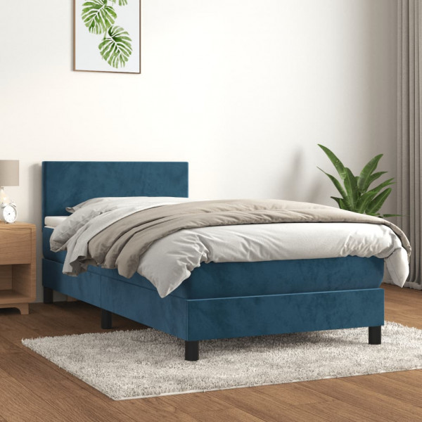 Cama box spring con colchón terciopelo azul oscuro 90x200 cm D
