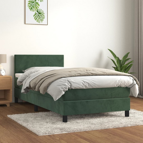 Cama box spring con colchón terciopelo verde oscuro 100x200 cm D
