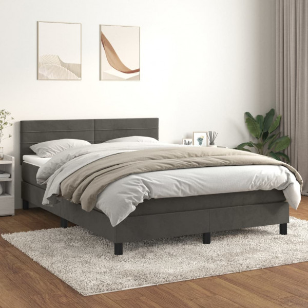 Cama box spring con colchón terciopelo gris oscuro 140x200 cm D